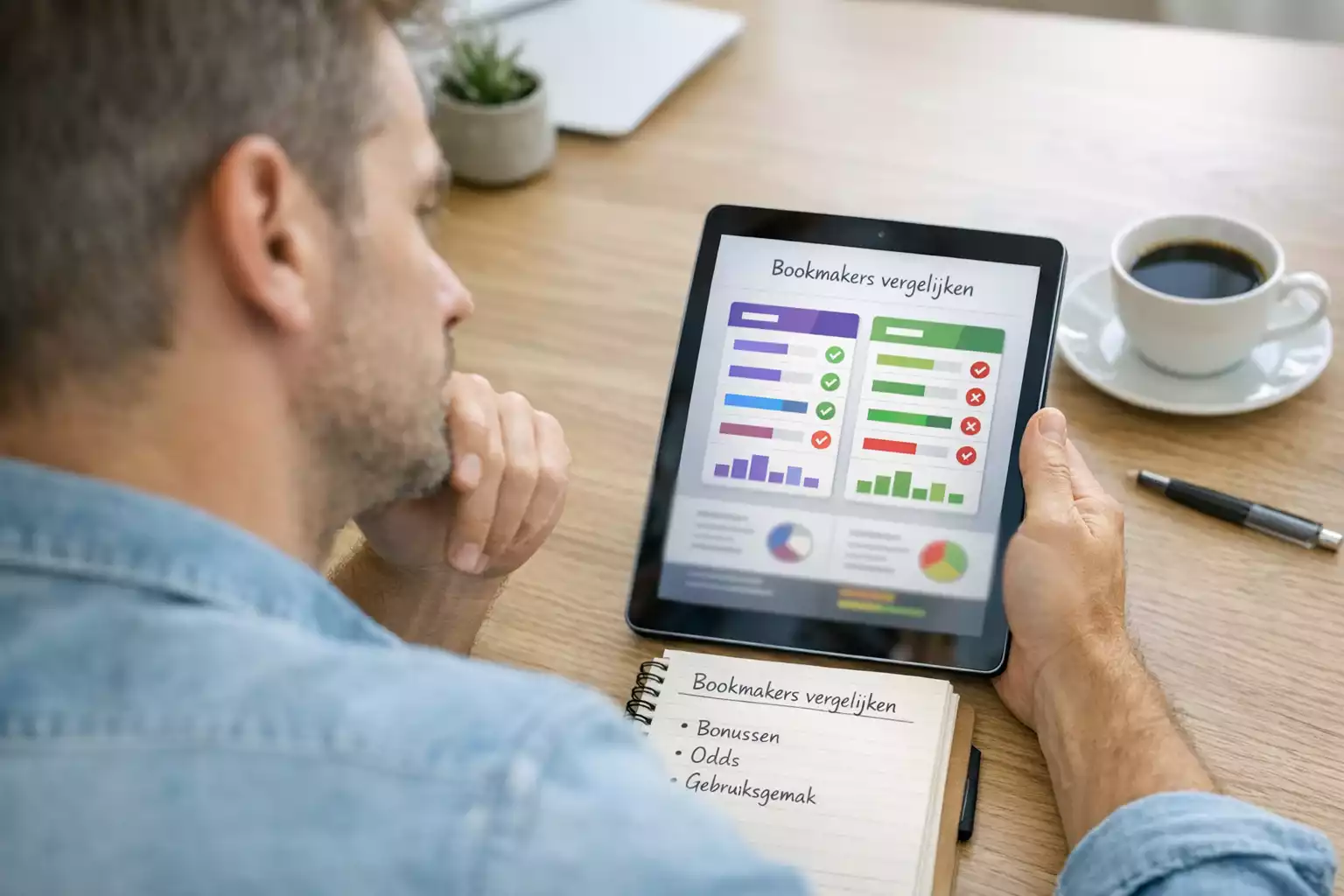 Wedder analyseert verschillende bookmaker opties op tablet