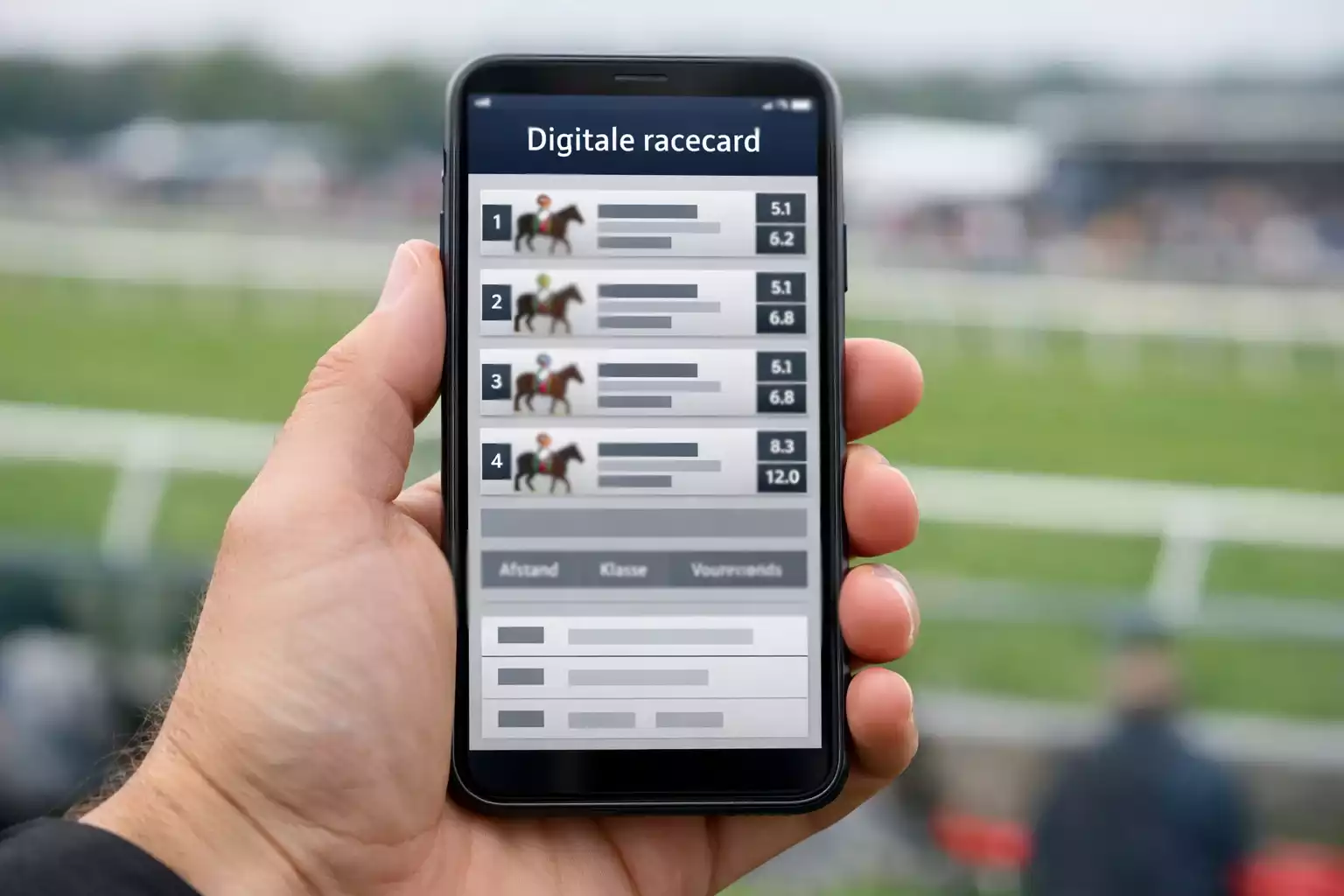 Digitale racecard weergave op smartphone app