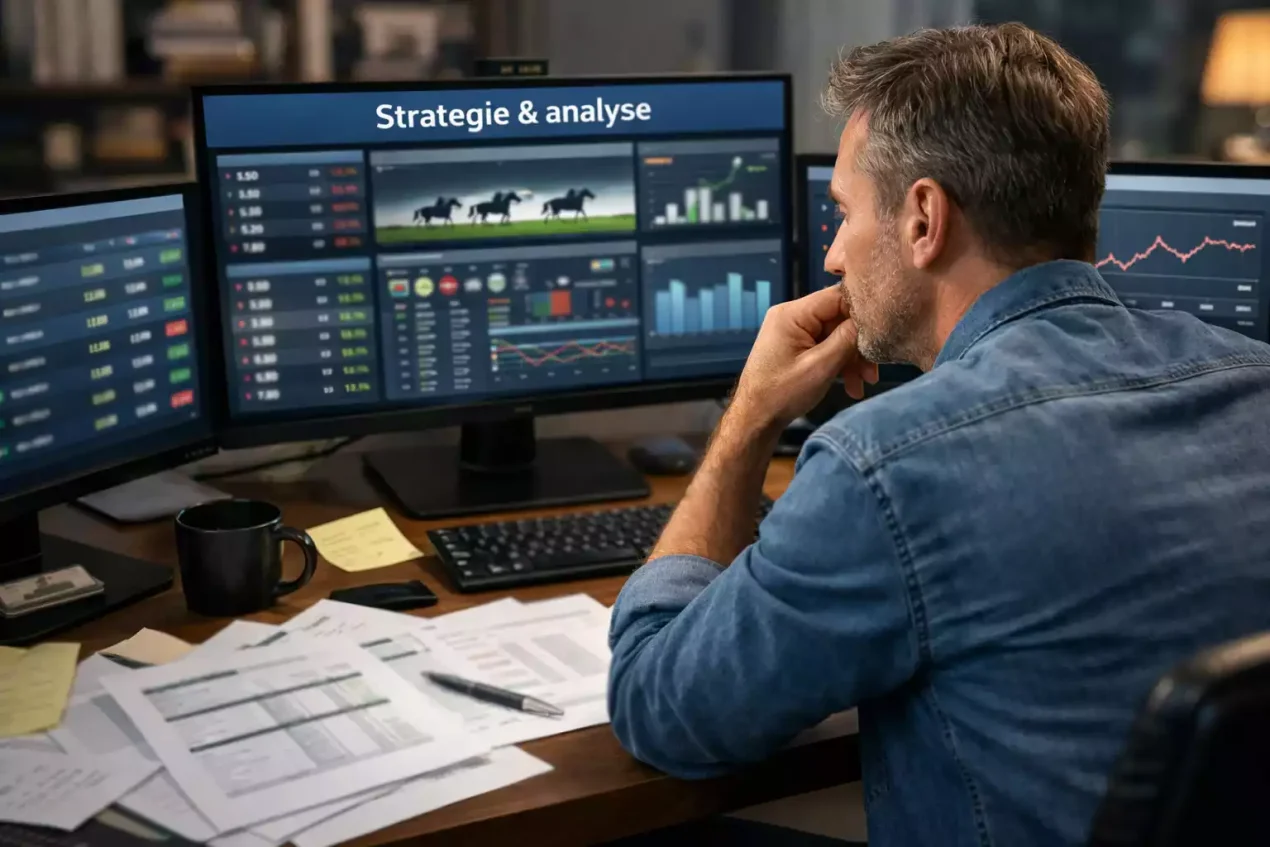 Geconcentreerde wedder analyseert paardenrace strategie