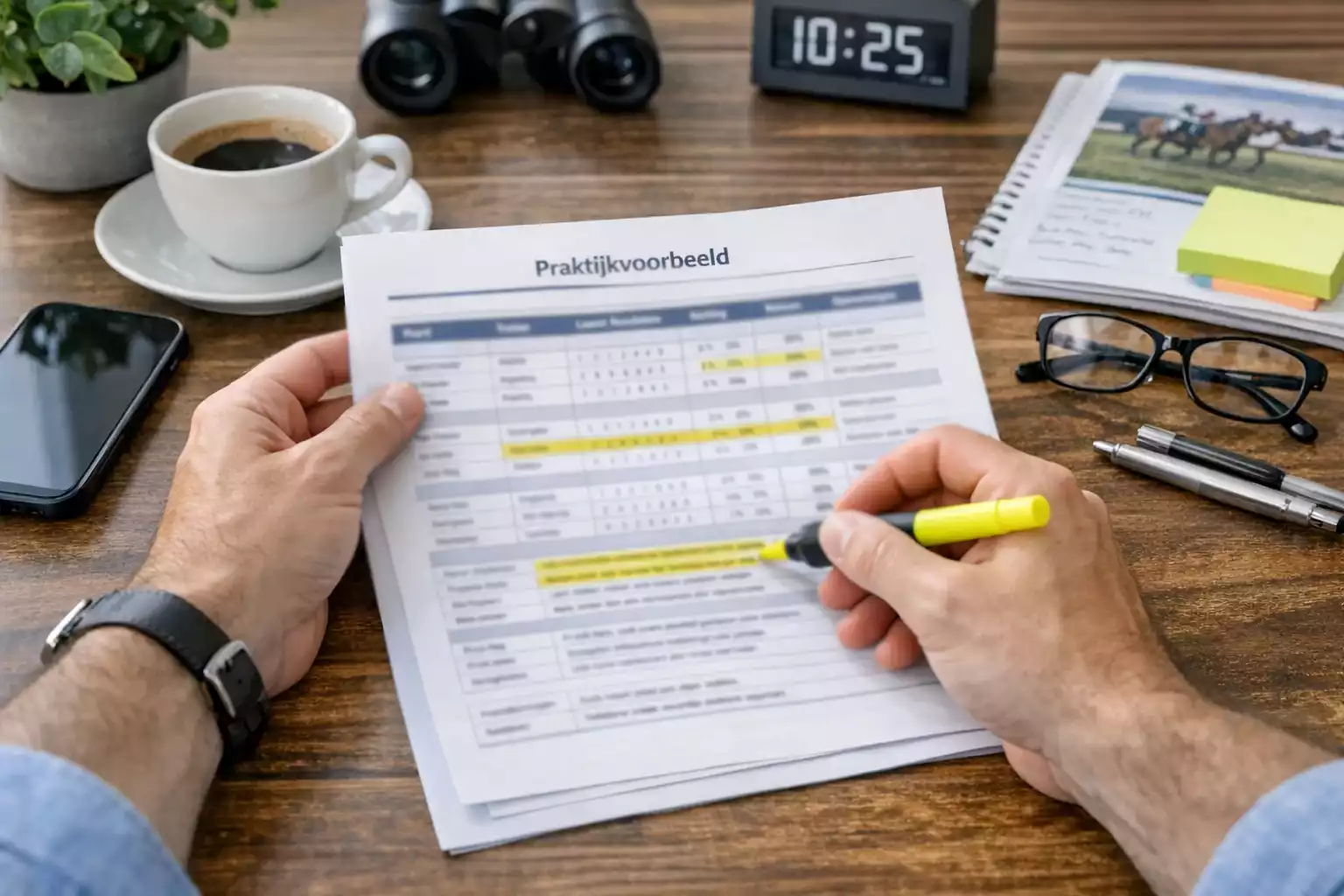 Wedder maakt aantekeningen tijdens racecard analyse